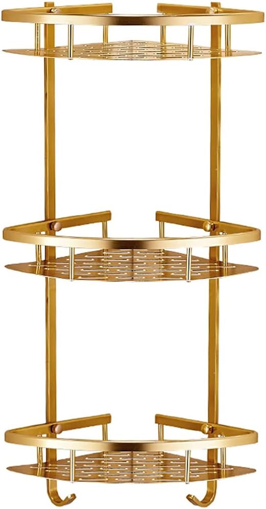 HomarKet 3-Tier Corner Shower Caddy Adhesive Bathroom Aluminum Ally Shelves Gold