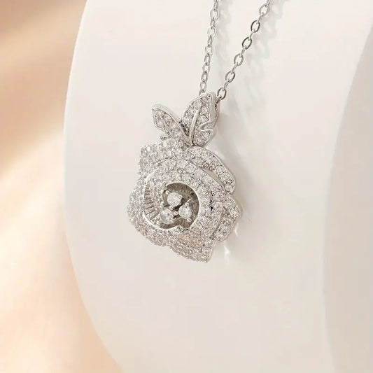 Exquisite Rose Pendant Necklace- Silver SJP