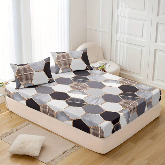 3pcs Breathable and Soft Multicolor Print Fitted Sheet Set