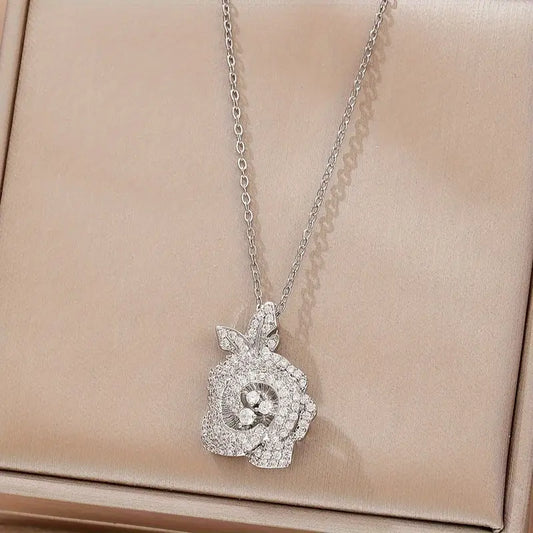 Exquisite Rose Pendant Necklace- Silver SJP