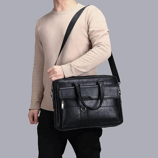 New Men design business briefcase  computer and document leather bag- black