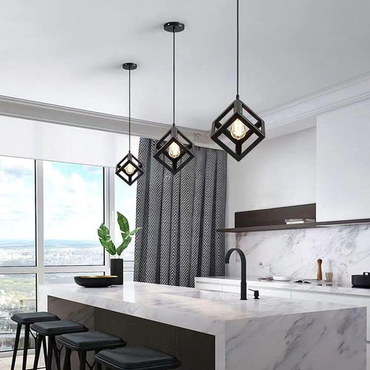 HUA QIANG WANG Modern Industrial Pendant Light 1-Head Black Ceiling Lamp, Adjustable Height Hanging Chandelier Lighting Fixture for Kitchen Island,Living Room,Dining Room,Bedroom
