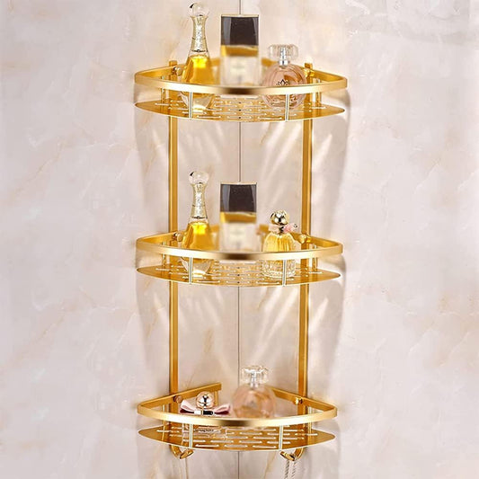 HomarKet 3-Tier Corner Shower Caddy Adhesive Bathroom Aluminum Ally Shelves Gold
