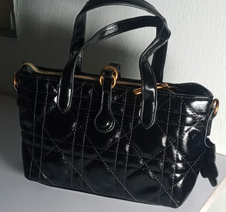 F&S Black Leather hand and double crossbody bag