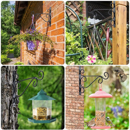 KSS 2Pcs Iron Plant Hanger Wall Hooks,Hanging Basket Brackets Wrought Iron Bracket for Lantern Planter Flower Hanger Fence (Black)