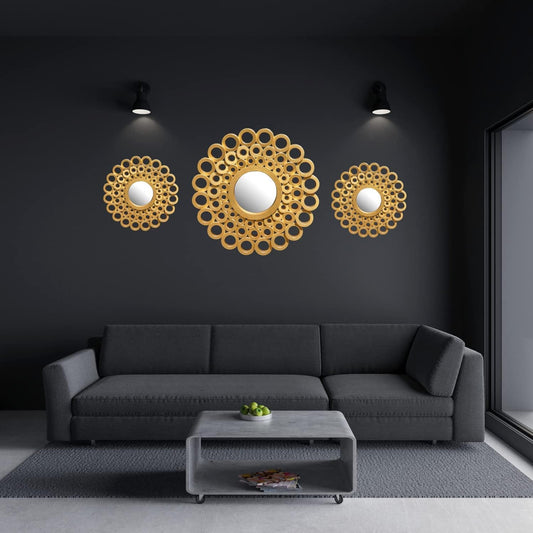 UPSCALE Set of 3 Wall Decorative Mirrors for Living Room Home Decor Round Hanging Wall Decor