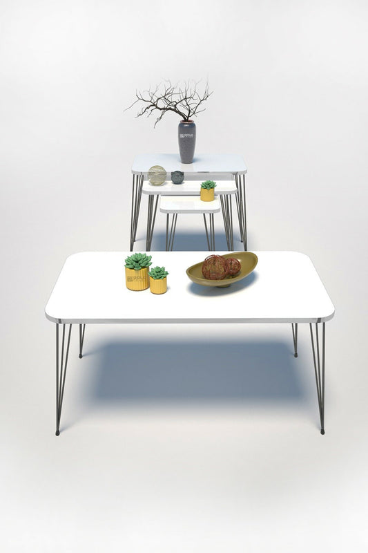 GOLDFALEZ Nesting Table Kr And Center Table Kr Set Black Leg White Wire