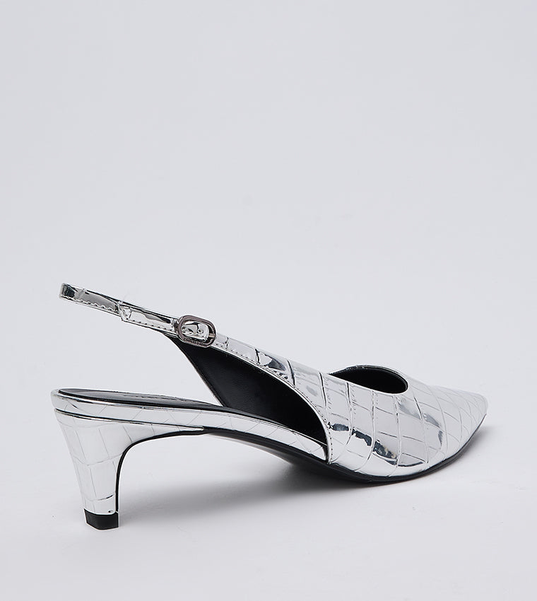 Charles & Keith Croc Textured Pointed Toe Kitten Heel Slingback Pumps