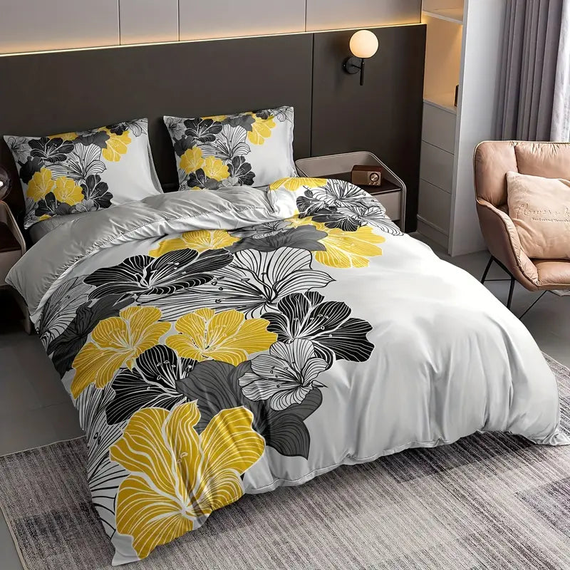 3pcs Soft and Comfortable Floral Digital Print Duvet Cover Set for Bedroom and Guest Room - Includes 1 Duvet Cover and 2 Pillowcases (Core Not Included)