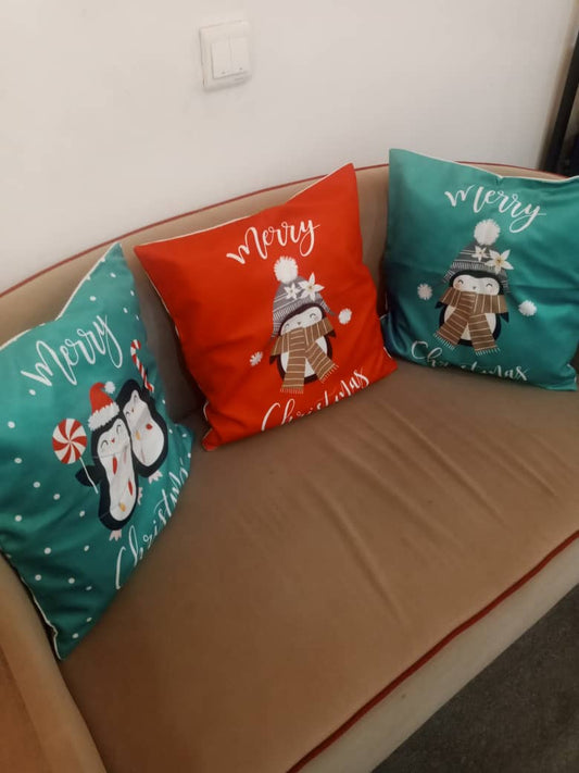 Merry Christmas Green & Red themed 3-in-one throw pillow cover
