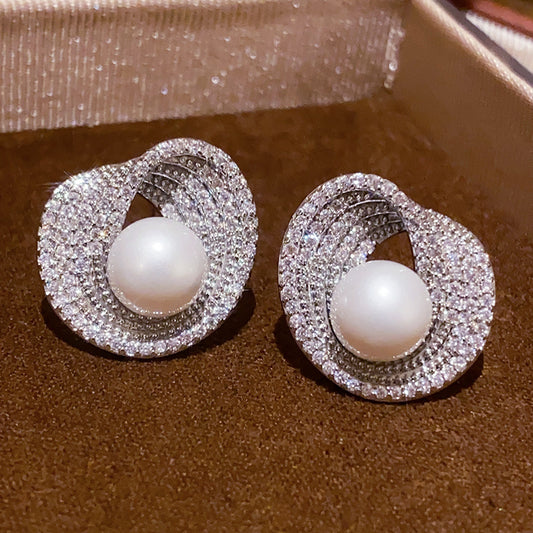 AAA Zircon pearl inlaid silver stud earrings-SJP Design
