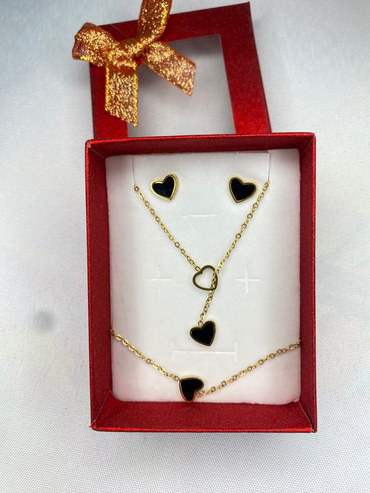 Black Gold Necklace Set- Heart Collection SJP
