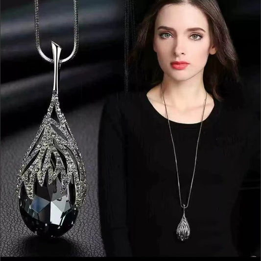 Collier Femme Fashionable Crystal Oval Shaped Long Chain Necklace SJP