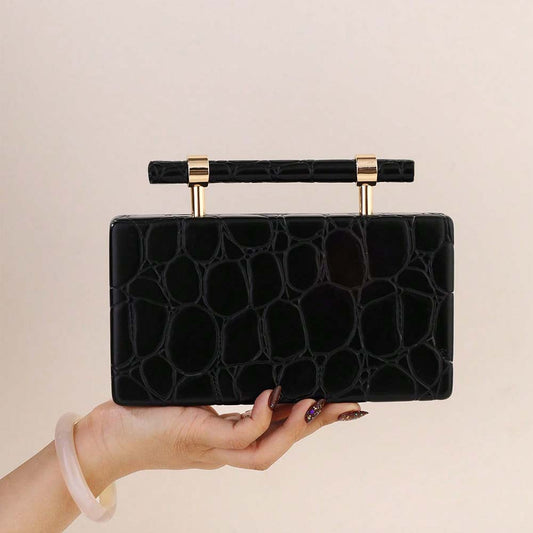 Croc Embossed clutch bag/black-SJP Design