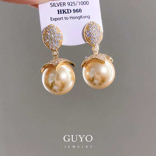 Exotic fine pearl champagne gold earrings-SJP Design