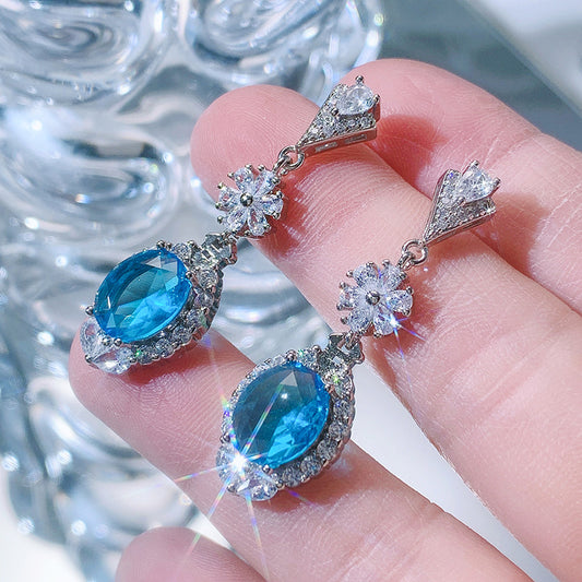 Exquisite Sea Blue Luxury Zirconia Drop Earring SJP