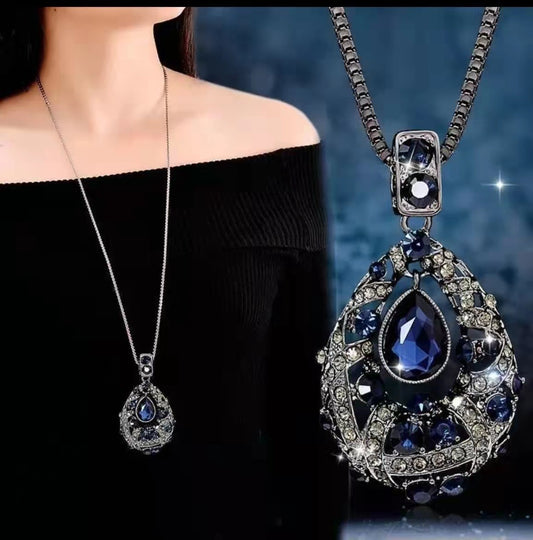 Fashionable Blue Diamond Long Chain Necklace SJP