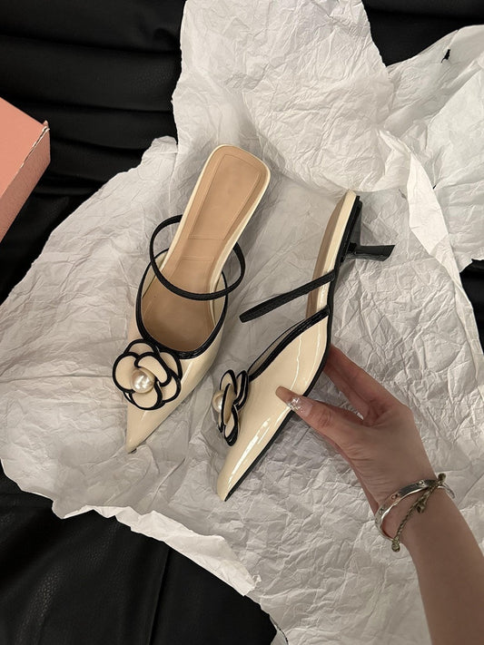 French heels fairy outdoor rose pearl shoe-- offwhite 41