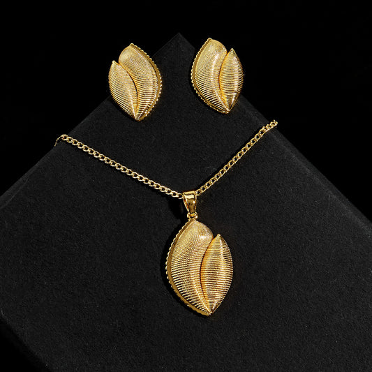 Gold locket leaf design necklace set-SJP Design