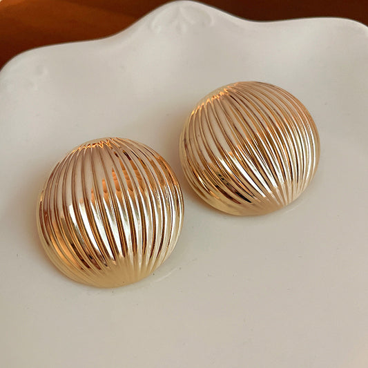 Gold stainless steel stripe bold stud earrings-SJP Design