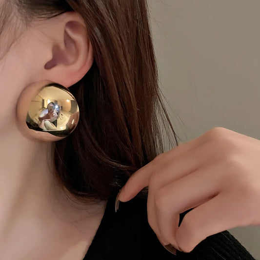 Hallow ball gold stainless steel bold stud earrings-SJP Design