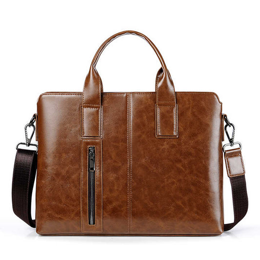 New Men design business briefcase computer leather crossbody bag- dark brown