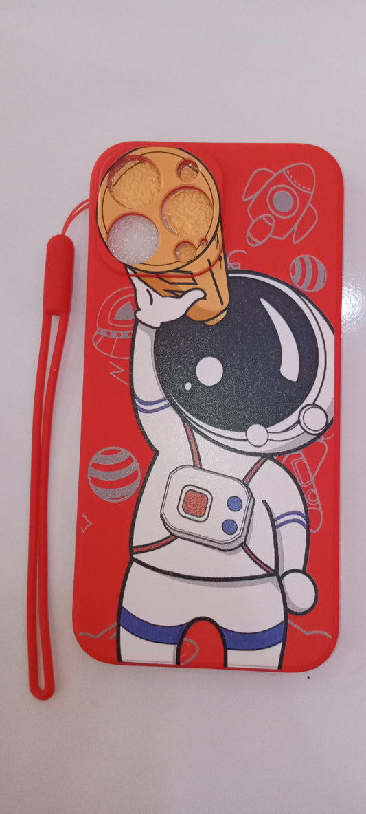 Shein Cartoon Astronaut Phone Case With Lanyard; Red- 13 Pro Max