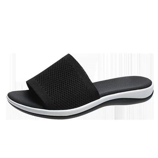 Knitted thick sole flat slippers-black