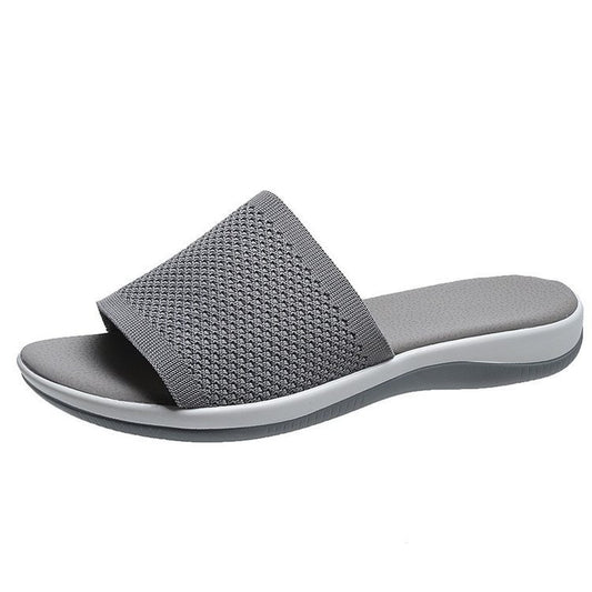 Knitted thick sole flat slippers-grey