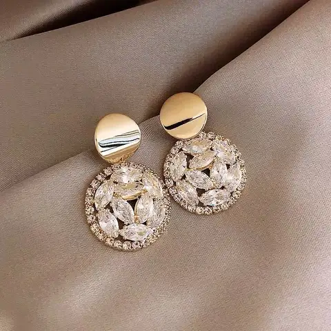 Luxury Temperament Shinny s925 CZ Round Earring 14K Real Gold Plated Crystal Round Stud Earring SJP