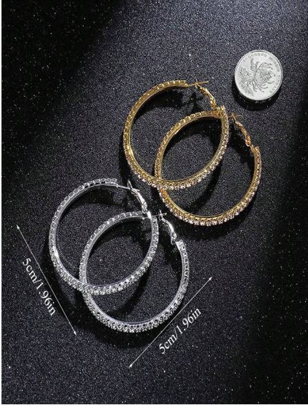 Shinny Big Rhinestone Hoop Earring- Silver SJP
