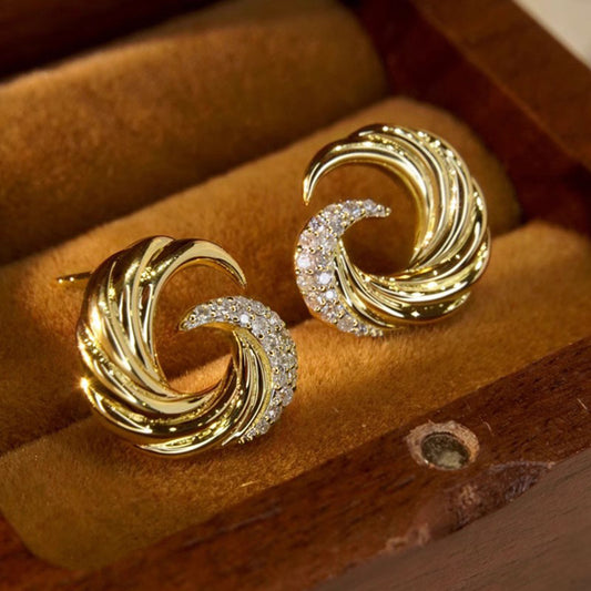 Micro zircon inlaid wave stud earring gold SJP