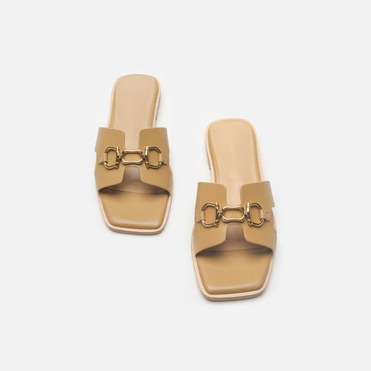 Outdoor women casual flip flop belt buckle casual- light brown