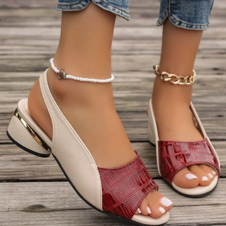 Peep toe new stylish women heeled sandals- Red and beige