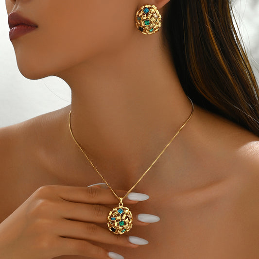 Personalized Inlaid Gemstone Necklace set [SJP Design]