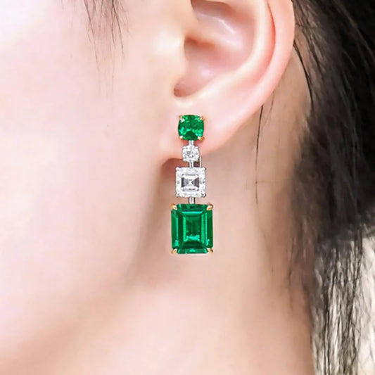 Caochi Vintage Green Emerald Gemstone Earring SJP
