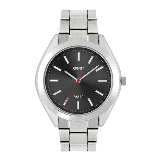 Spirit Gent's Silver Bracelet Black Sunray Dial Watch