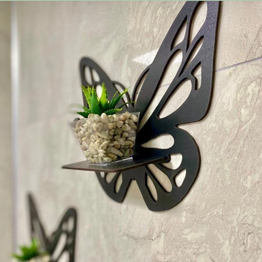 MONALICA Crafted Black Decorative Butterfly Wall Shelf Set of 3