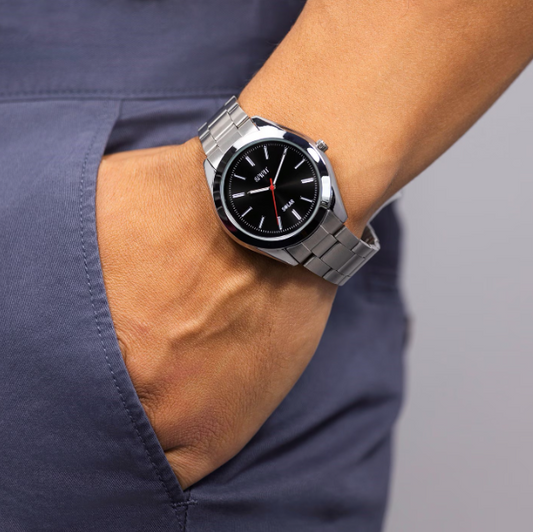 Spirit Gent's Silver Bracelet Black Sunray Dial Watch