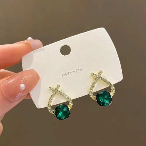 Stylish Green Crystal Stone Stud Earring SJP