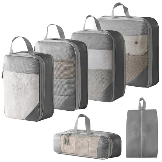 Travel storage bag five piece+shoe bag (Six piece set grey)