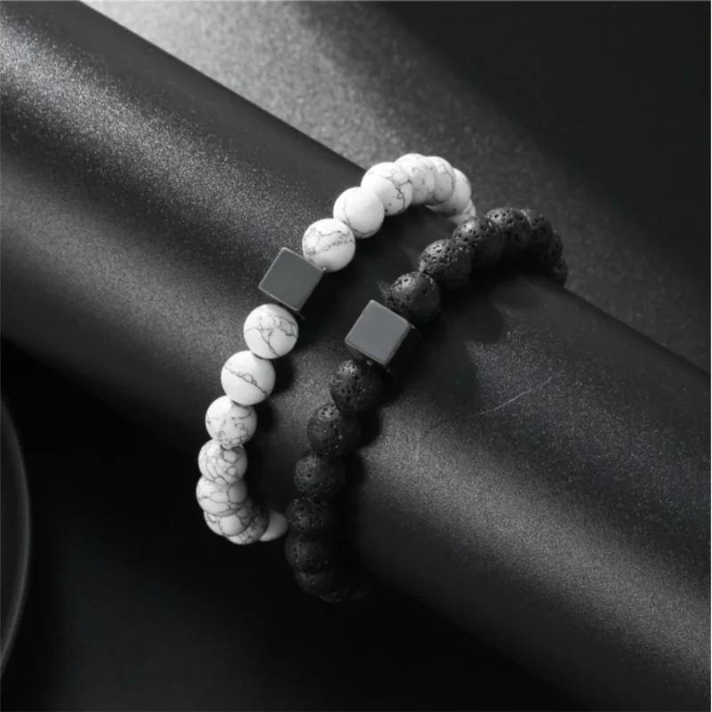 White Howlite and Black Lava Stone Bracelet SJP