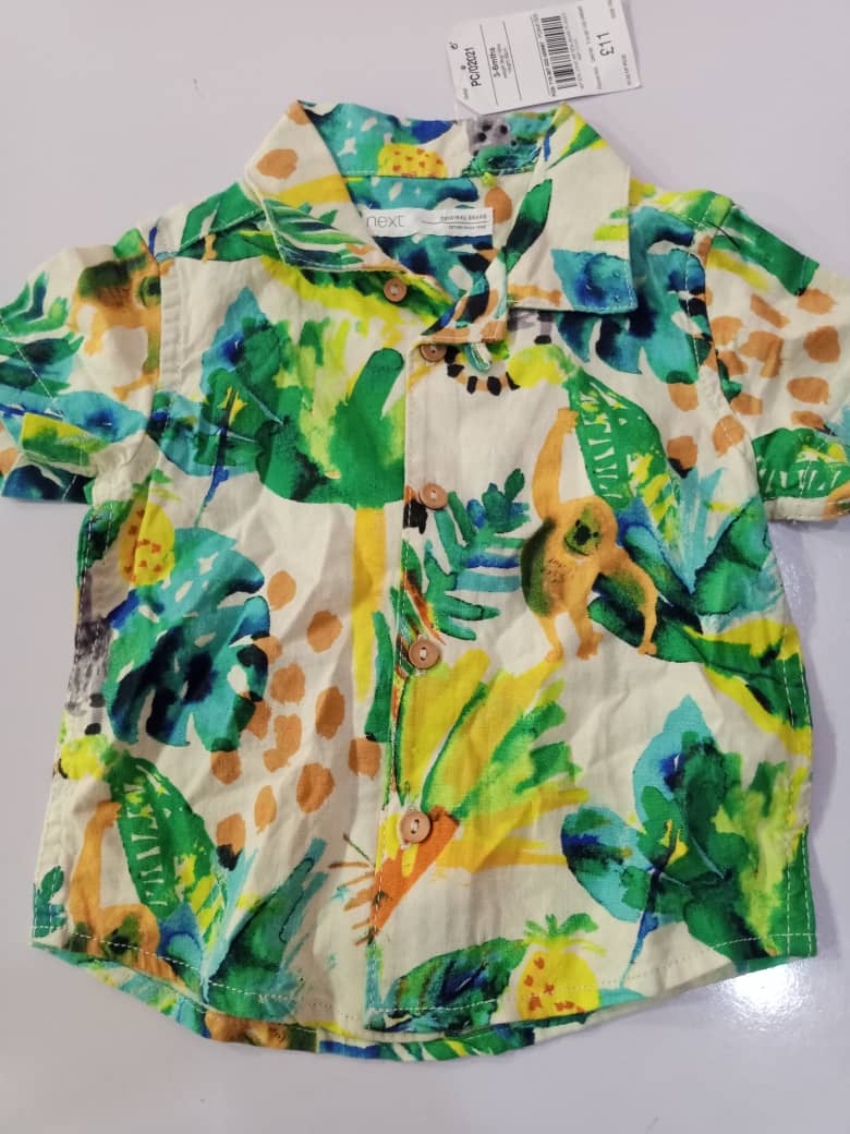 NEXT Green Jungle Print Short Sleeve Shirt