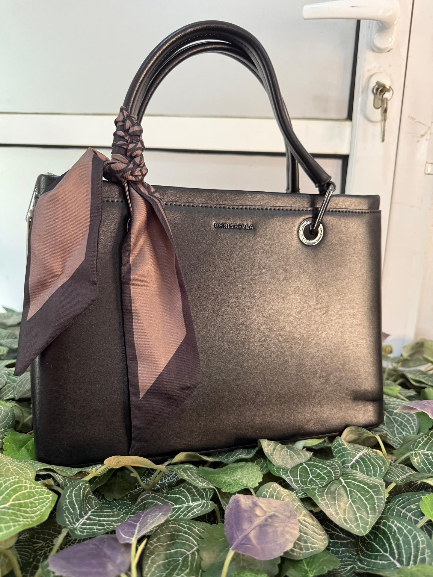 Chrisbella Black handBag with scarf design