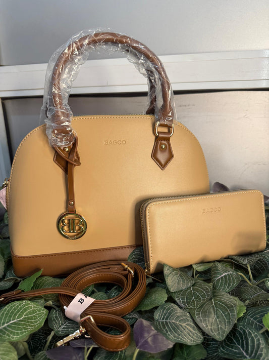 Bagco Brown and cream Hand and crossbody bag