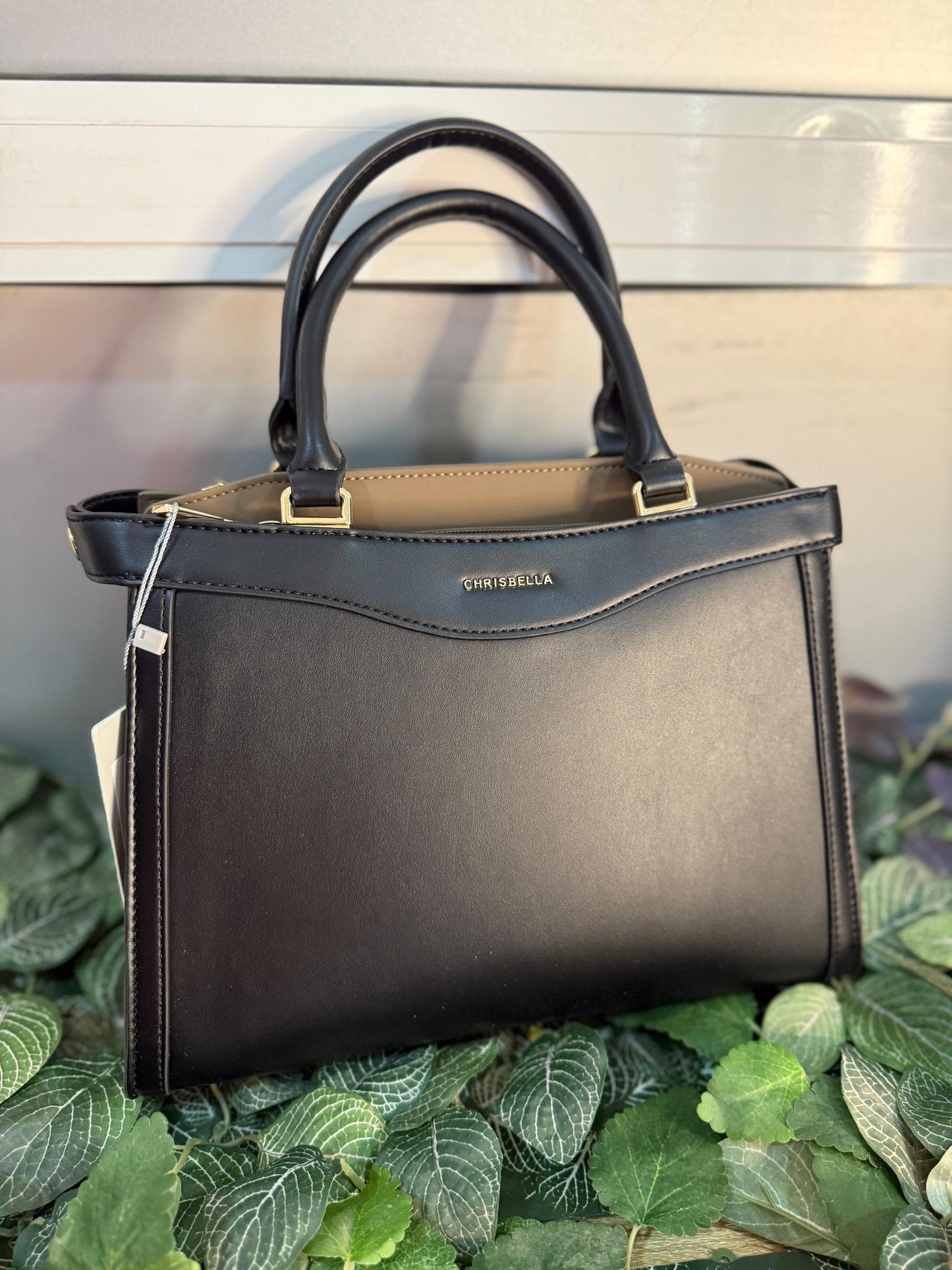 Chrisbella Black with cream design crossbody handbag