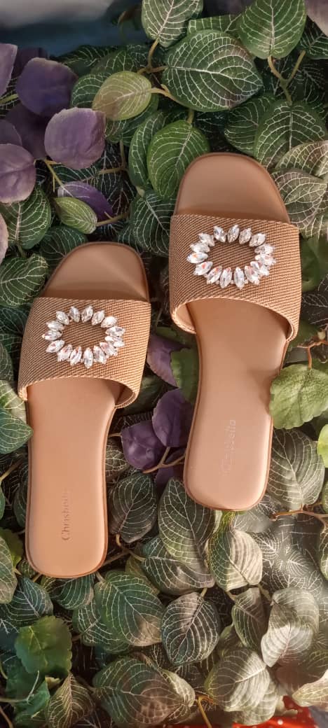 Chrisbella brown Slippers with crystal design