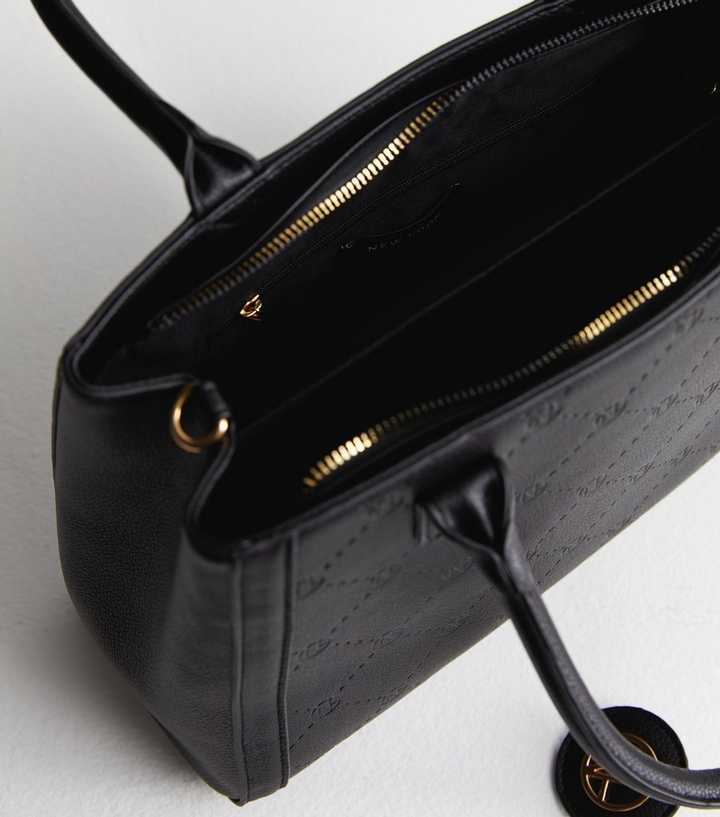 Newlook Black Leather-Look Debossed Tote Bag