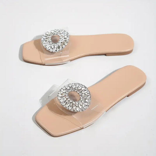 European rhinestone transparent women slippers-nude