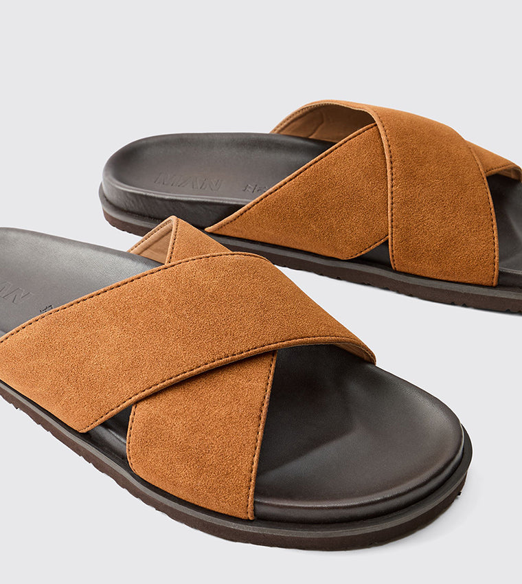 BoohooMAN Faux Leather Woven Mix Flat Sandals